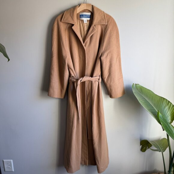 Pendleton Jackets & Blazers - Vintage Pendleton Camel Brown Belted Wool Trench Coat Size 12